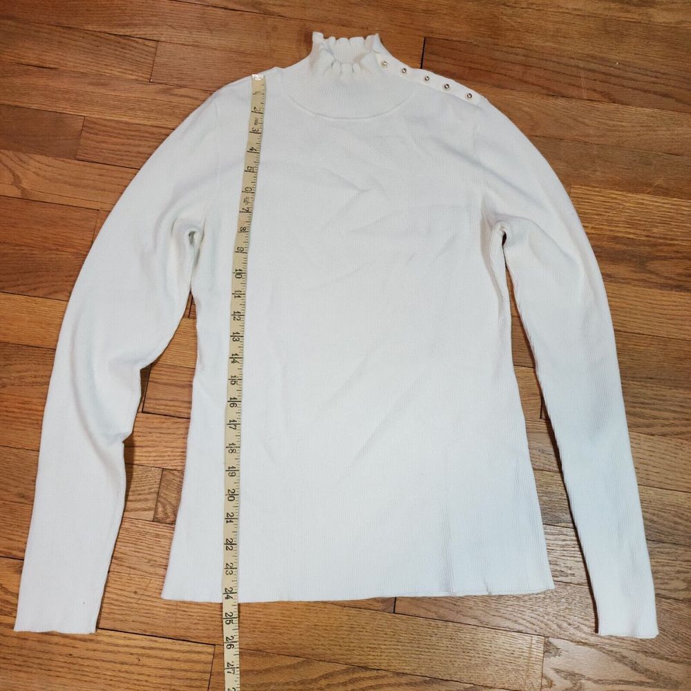 White House Black Market Gold Button Detail Mock Neck Ribbed Womens Size Large - Picture 7 of 10